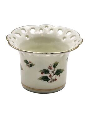 Royal Limited Holly Holiday Pierced Votive Candle Holder Gold Trim Vintage
